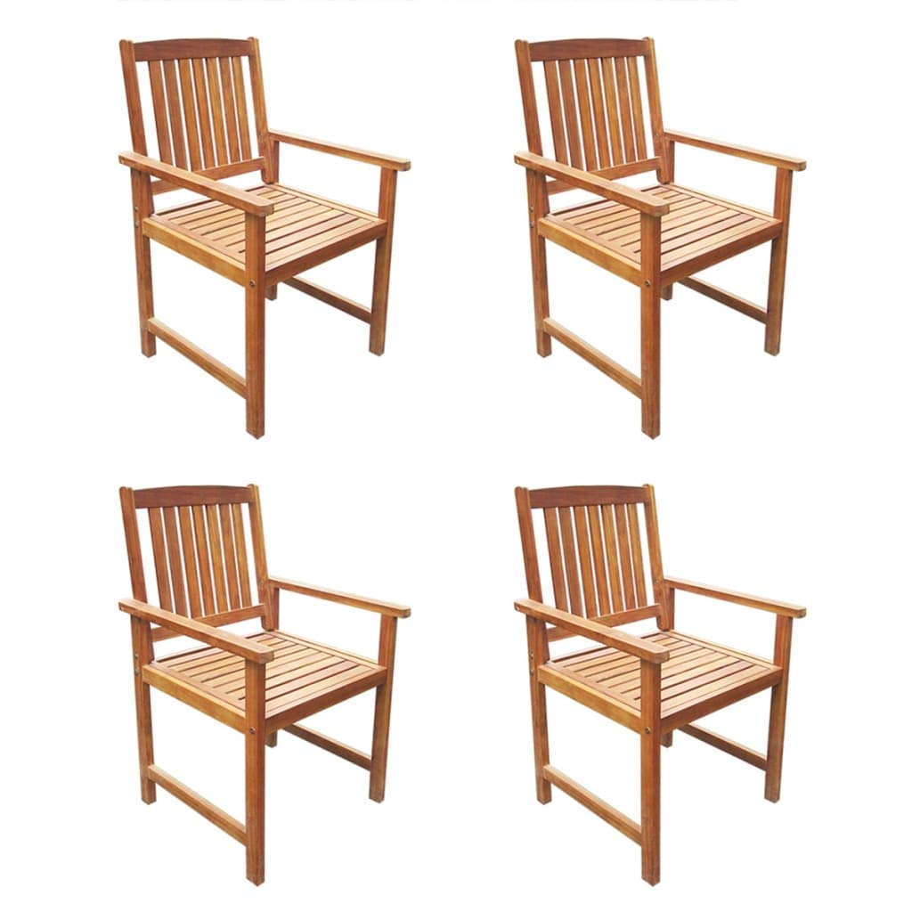 CUSON 5 Piece Outdoor Dining Set | Rustic Patio Dining Set with Parasol Hole | Wooden Garden 1 Rectangular Table and 4 Chairs Set for Garden Backyard Yard | Brown Solid Acacia Wood - WoodArtSupply