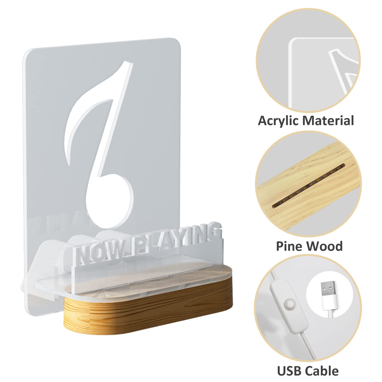 YuanDian Light up Now Playing Vinyl Record Stand, Now Spinning Record Stand, Wooden Acrylic Holder for Vinyl Album Display Storage, Vinyl Record LED Display Storage Collection Holder with USB Powered YuanDian