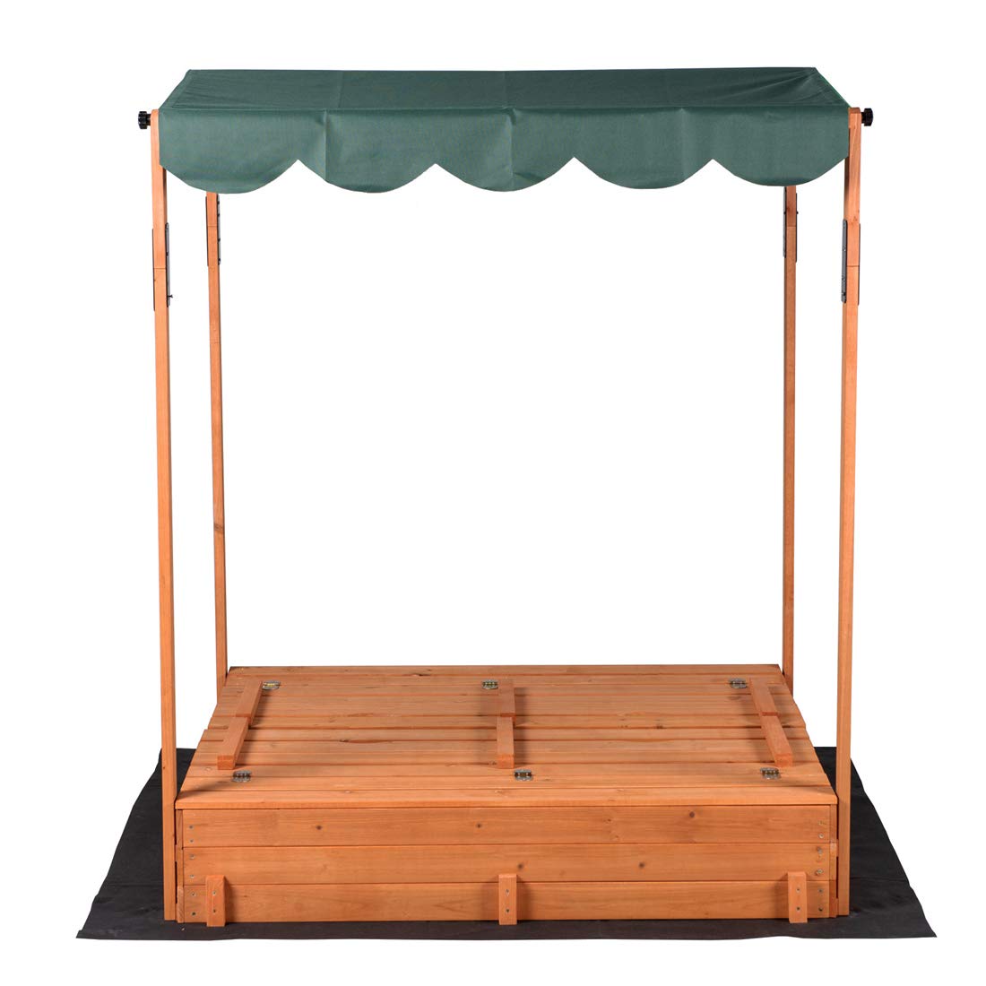 Wooden Outdoor Kids Sandbox Convertible Canopy Covered Sand Box Bench Seat Storage - WoodArtSupply