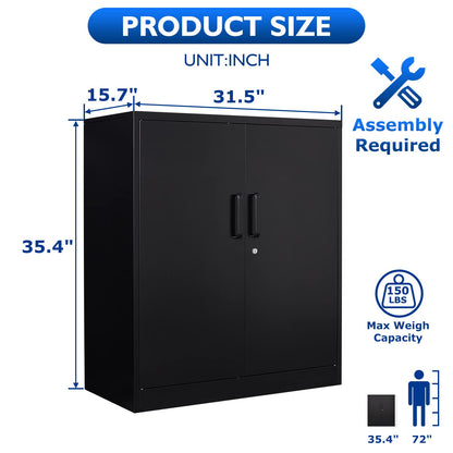 AFAIF Metal Storage Cabinets with Locking Doors&2 Adjustable Shelves, Lockable Steel Office Cabinet, Black Counter Cabinet Small Locking Cabinet Locked Tool Cabinet for Home, Office, Garage, Hallway