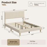 Bestier Queen Bed Frame with Adjustable Headboard, LED Lighting, Vertical Channel Tufted Corduroy Upholstered, Solid Wooden Slats Support, No Box Spring Needed, Never Squeaks, Easy Assembly, Beige Bestier