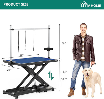 YITAHOME 50" Electric Dog Grooming Table, Professional Heavy Duty Grooming Table for Dogs at Home, Adjustable Overhead Arm & Anti Slip Tabletop & Tool Organizer, Large Pet Grooming Station, B - WoodArtSupply