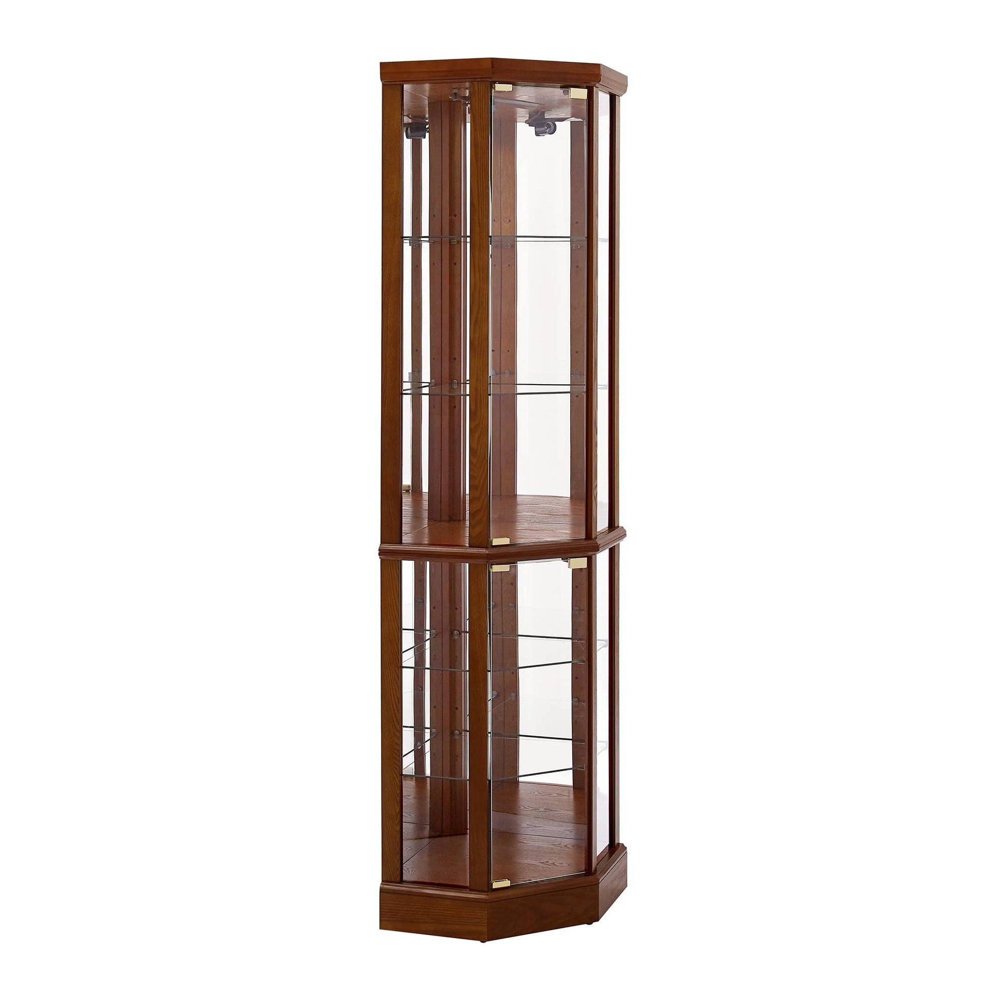 LostCat Corner Display Cabinet, 70" H Corner Glass Display Cabinet with Adjustable Tempered Glass Shelves and Mirrored Back, Curio Cabinet for Living Room, Dark Walnut(Bulb Not Included) - WoodArtSupply