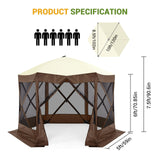 Hipicute Pop Up Gazebo,10 X 10 Ft Portable Outdoor Camping Pop Up Canopy Screen Tent with Mosquito Netting Gazebo,Waterproof 6 Sidewalls,Ground Stakes,Carry Bag for Lawn, Garden, Backyard(Brown) Hipicute