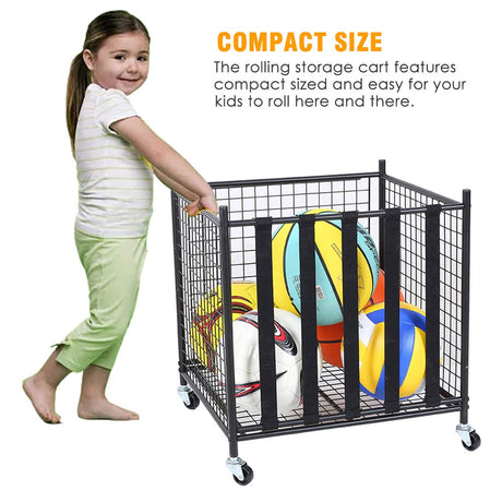 Snail Sports Ball Storage Rolling Cart Lockable Sports Ball Storage Rack with Elastic Straps, Stackable Ball Cage for Garage Storage Organizer, Compact Size But Functional, Matt Black Snail