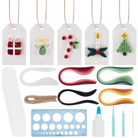 WEBEEDY 20 Sets DIY Quilling Christmas Figures Kit DIY Christmas Paper Blank Tags Hanging Labels with String Paper Quilling Kit for Beginners with Tools and Instruction,Christmas Holiday Decor Gift WEBEEDY