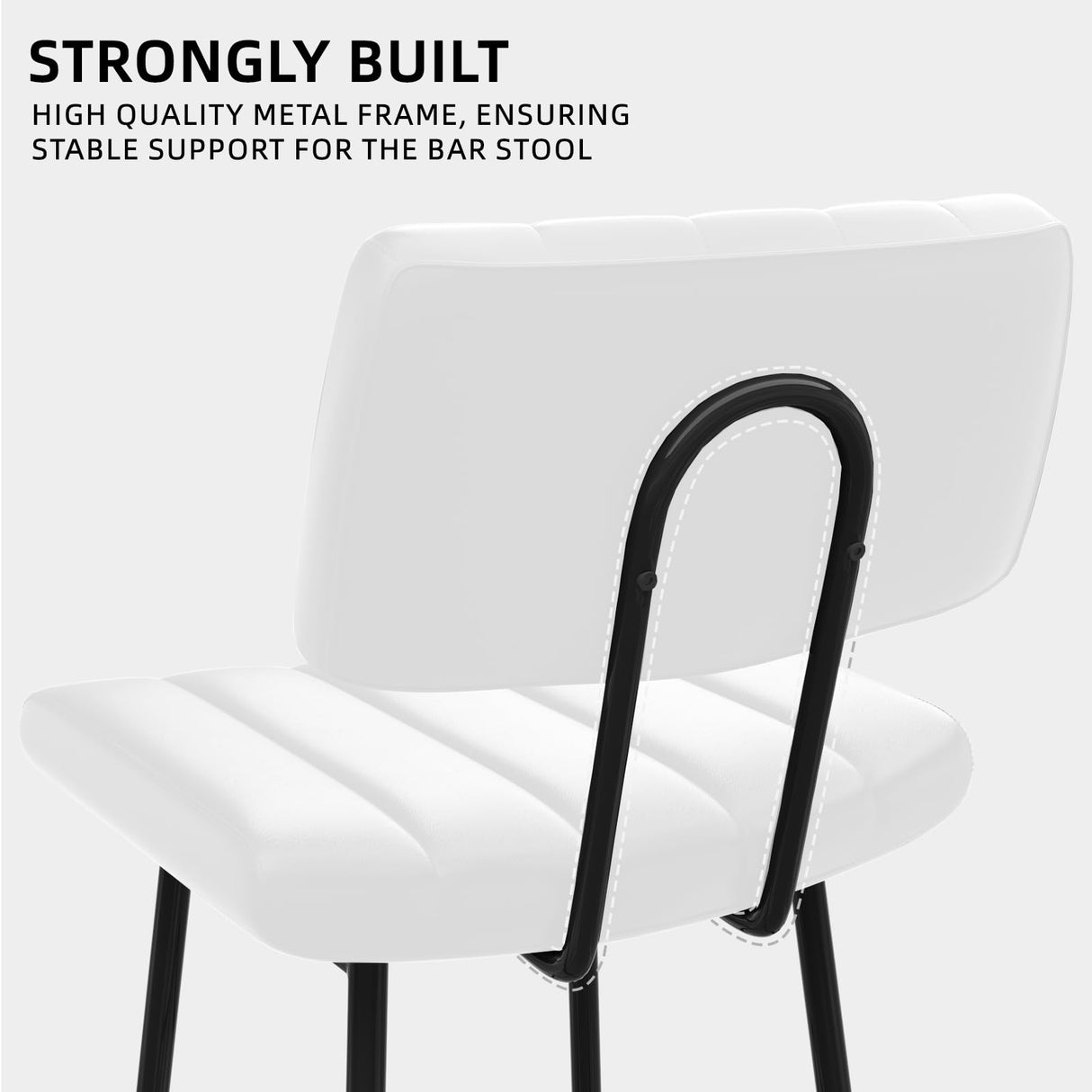 HONIFUR Bar Stools Set of 4, Barstools with Sturdy Legs, Leather Counter Height Bar Stool for Kitchen, Dining, 26 Inch Farmhouse Counter Stools, White HONIFUR