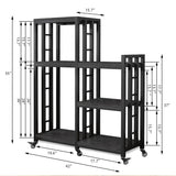 6-Tier Kitchen Bakers Rack, Multifunctional Storage Shelf, Mini Fridge & Microwave Oven Stand Table, Coffee Bar, Adjustable Kitchen Shelves Freestadning (Charcoal Black Wood Grain Print with wheels) YCHF