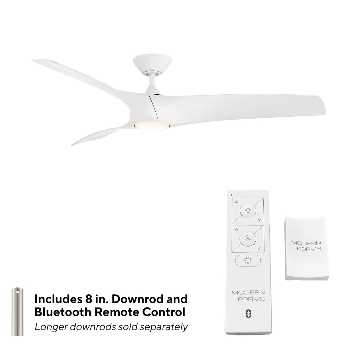Zephyr Smart Indoor and Outdoor 3-Blade Ceiling Fan 52in Matte White with Adjustable CCT 2700K-3000K-4000K-5000K LED Light Kit and Remote Control works with Alexa, and iOS or Android App Modern Forms