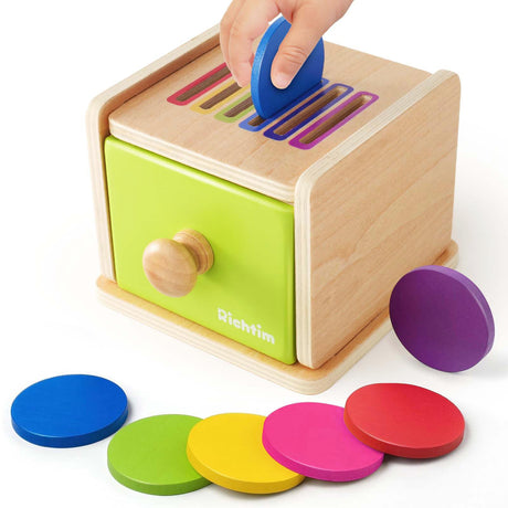 Montessori Toys for 1-3 Year Old: Color Sorting Wooden Drawer Box Toy for Toddlers, Object Permanence and Fine Motor Sensory Toy, 12-18 Months Busy Board Matching Game for Baby Boys and Girls Gifts Richtim