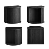 Floating Curved Nightstand Set of 2,Wooden Fluted Wall Mounted Small Bedside Table with Sliding Roller Shutter Door Storage,Suitable for Modern Small Space Bedroom(Floating nightstand-Black-06) Ktfhvgy