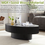 Black Oval Coffee Table Handcraft Fluted Coffee Table Mid Century Modern Drum Coffee Tables Irregular Pedestal Center Table for Farmhouse Living Room (Black) WUPDPQS
