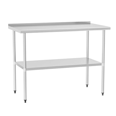 Chingoo Stainless Steel Table 30 x 48 Inches Metal Prep Table with Backsplash & Adjustable Undershelf, Stainless Table for Commercial Kitchen, Outdoor, Restaurant, Hotel & Garage