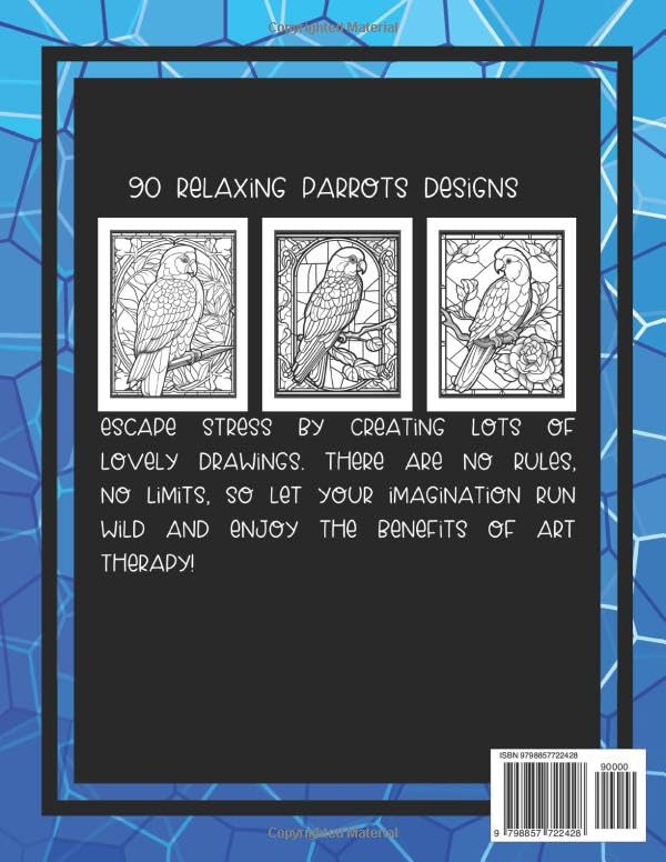 Vibrant Wings: Stained Glass Parrots Coloring Book for Adults: 90 Designs for Relaxing and Stress Relief Majosta