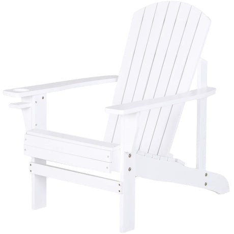 Outsunny Wooden Adirondack Chair, Outdoor Patio Lawn Chair with Cup Holder, Weather Resistant Lawn Furniture, Classic Lounge for Deck, Garden, Backyard, Fire Pit, White Outsunny