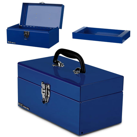 P.I.T. Small Tool Box,Portable Removable Tray Heavy Steel Tool Box with Metal Latch Closure,Blue,Tool Storage, Lockable,Mini Tool Box,Small Tool Case for Household, Warehouse,Tools Storage,Home DIY P.I.T.