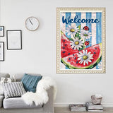 F-CANLAN Round Full Drill Diamond Painting Set, 5D DIY Welcome Diamond Painting Crafts Kit Watermelon Daisy Diamond Painting with Gem for Adult Children Paint with Diamonds Room Decor (12X16 inches) F-CANLAN