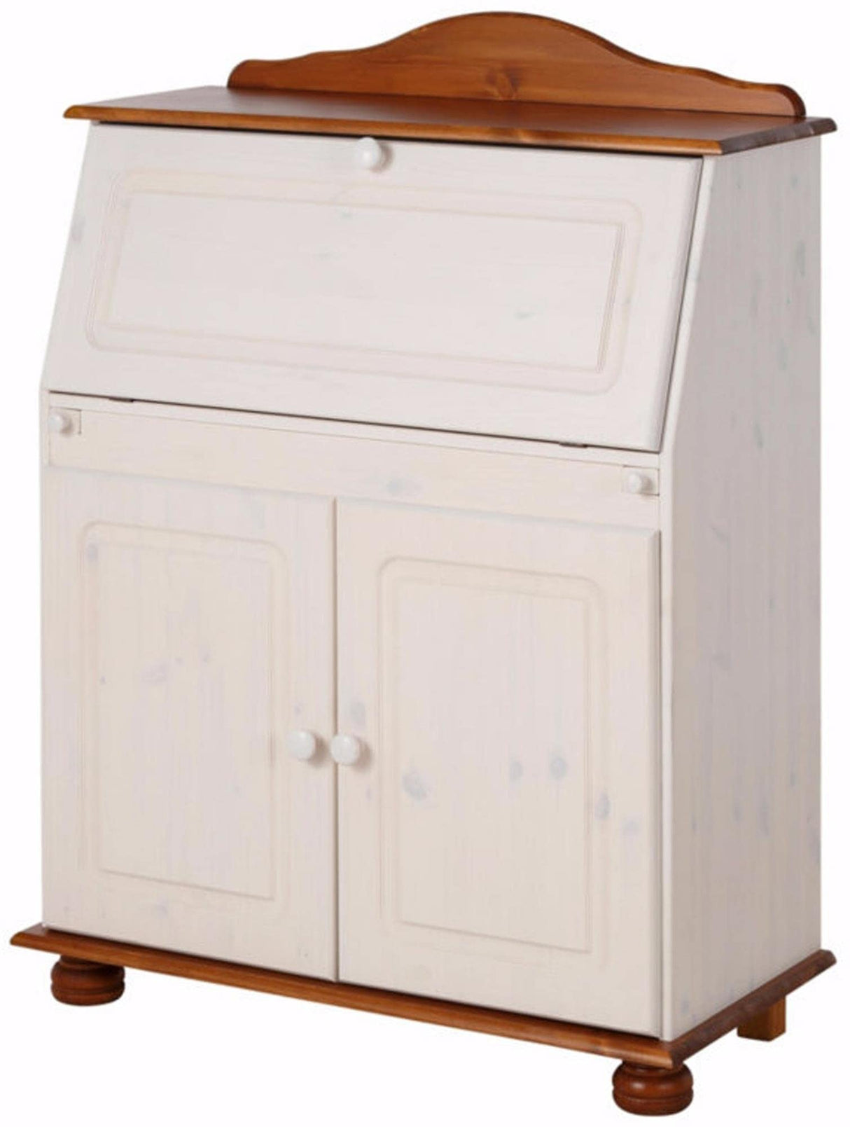 REALROOMS Chester Solid Wood Storage Desk with Bottom Closed Storage Cabinet, White and Honey REALROOMS