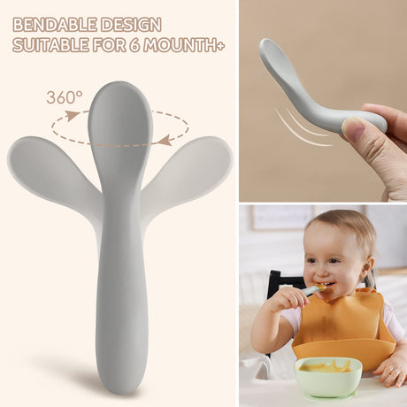 6 Pack Baby Spoons, Shorter Length for Self Feeding, First Stage Spoons, Food Grade Silicone, 6+ Months, Baby Training Spoons Infant Spoons, Dishwasher Safe & Boil-proof NETANY