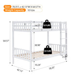 VINGLI Twin Over Twin Solid Wood Bunk Bed with LED Lights, USB Ports, and High Guardrails - White VINGLI