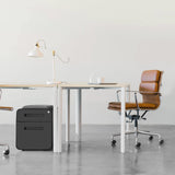 Laura Davidson Furniture STOCKPILE Mini Seated 2 Drawer Mobile File Cabinet with Removable Magnetic Cushion Seat - Short Version, Metal Filing Cabinet, Pre-Assembled, Black with Grey Cushion Laura Davidson Furniture