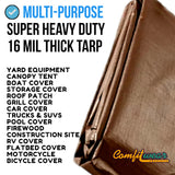 COMFITWEAR 16 MIL Heavy Duty Tarp Super Heavy Duty Tarp Cover 16 MIL Multi-Purpose Extra Heavy Duty Tarps Car Tarp Boat Tarp Camping Tarp General Purpose Waterproof Tarp Cover (20' X 40', Brown) COMFITWEAR