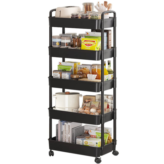 5-Tier Utility Cart with Lockable Wheels - Multipurpose Storage and Craft Organizer Cart for Bathroom, Laundry, Kitchen - Book, Art, Makeup, Diaper Cart in Black - WoodArtSupply