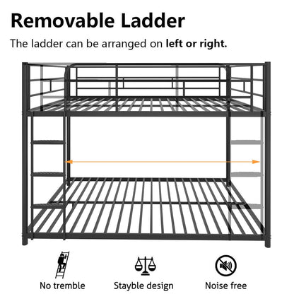 UOCFYK Full Over Full Bunk Bed, Metal, Black, Low Profile, Space Saving, No Box Spring Needed, Comfortable Ladder, Full-Length Guardrail