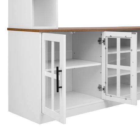 Tdewlye 95.5" W Wall Unit TV Stand Media Console with Bookshelves for TVs up to 80", Entertainment Center with Cabinets, Tempered Glass Doors and Adjustable Shelves,for Living Room (White@W) Tdewlye
