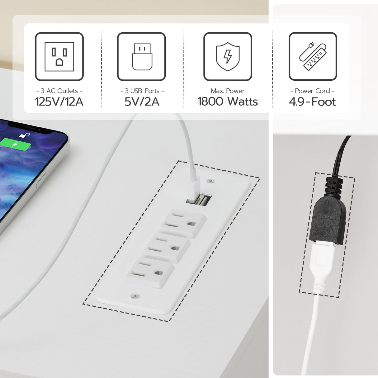 HOOBRO LED TV Stand with Power Outlets to 65 inch TV, Gaming Entertainment Center with Glass Shelves and Large Drawer, Modern Media TV Console Table for Living Room Bedroom, White WT14UDDS01 HOOBRO