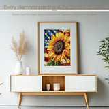 Sanjee Sunflower Diamond Art Painting Kits for Adults Beginner, American Flag 5D DIY Round Full Drill Gem Art Crafts for Home Wall Decor Gift, 12x16inch Sanjee
