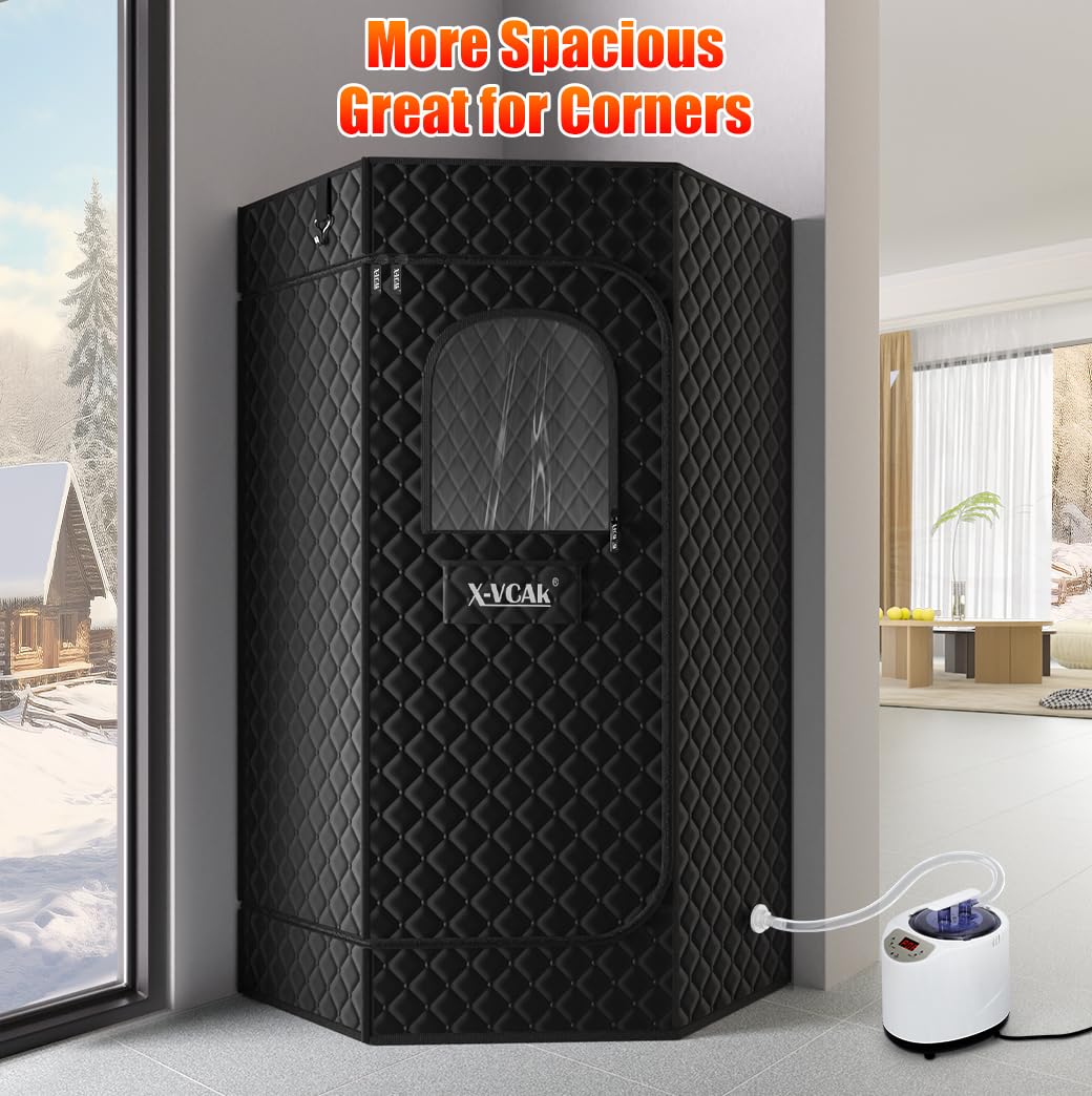 X-Vcak Extra Large Sauna Box, Steam Sauna, Portable Sauna for Home, Sauna Tent with 3L Steamer, Folding Chair and Remote Control, 9 Levels