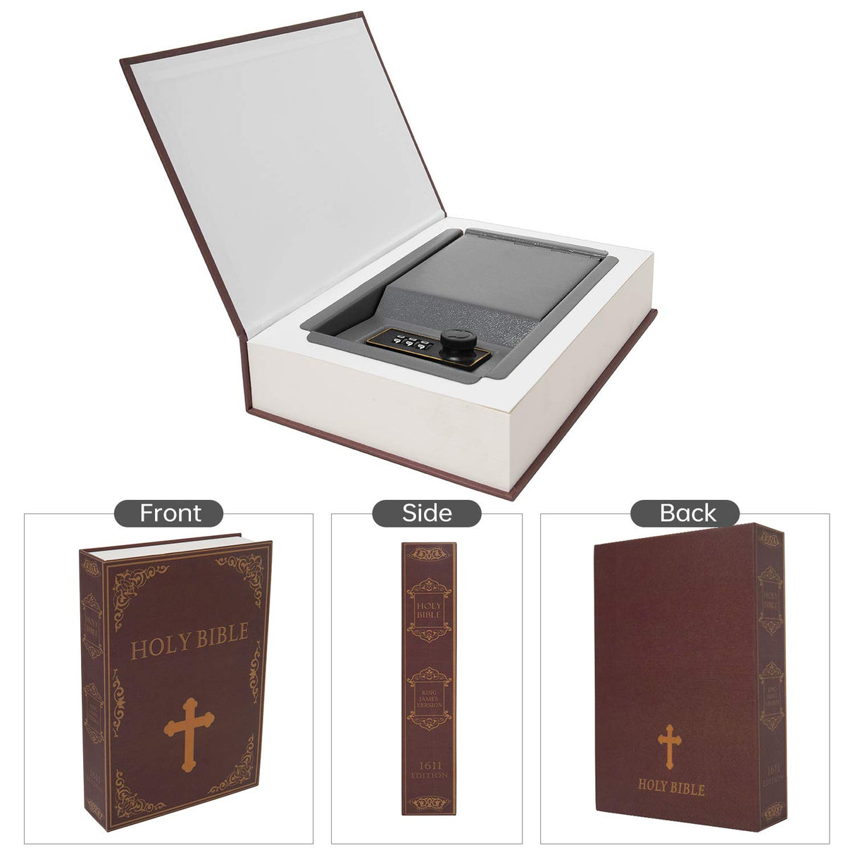Real Paper Transfer Book Safe, Hollow with Secret Hidden Compartment, Combination Lock, 8.7"×6"×2" (Bible-Combination) PACOLO