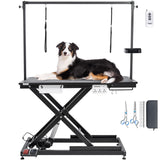 CIRONBOW 50'' Electric Dog Grooming Table, Adjustable X Lift Heavy Duty Dog Grooming Table for Large Dogs with Anti-Skid Tabletop & Grooming Scissors & Wireless Remote &Tool Organizer & Arms, Black CIRONBOW