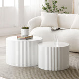 JURMALYN White Round Coffee Table Nesting Coffee Table Set of 2 Contemporary Circle Coffee Table Fluted Side Tables End Table for Living Room Office JURMALYN