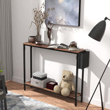 Bigbiglife 39.4" Console Entryway Table, 2-Tier Industrial Narrow Sofa Table with Storage Shelves for Hallway, Living Room, Bedroom, Foyer, Corridor, Office, Rustic Brown and Black Bigbiglife
