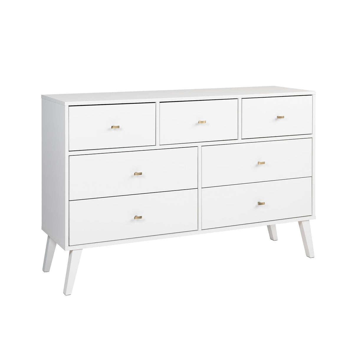 Prepac Milo Mid-Century Modern 7 Drawer Double Dresser for Bedroom, Wide Chest of Drawers, Contemporary Bedroom Furniture, 16" D x 52.5" W x 33.75" H, White, WDBR-1407-1 Prepac