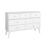 Prepac Milo Mid-Century Modern 7 Drawer Double Dresser for Bedroom, Wide Chest of Drawers, Contemporary Bedroom Furniture, 16" D x 52.5" W x 33.75" H, White, WDBR-1407-1 Prepac