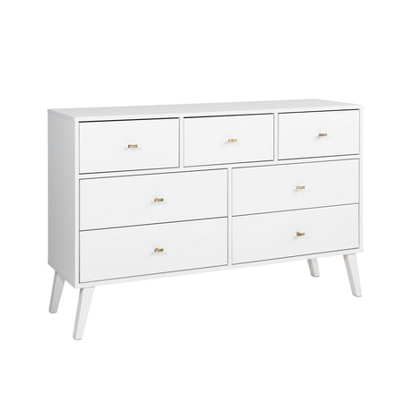 Prepac Milo Mid-Century Modern 7 Drawer Double Dresser for Bedroom, Wide Chest of Drawers, Contemporary Bedroom Furniture, 16" D x 52.5" W x 33.75" H, White, WDBR-1407-1 Prepac