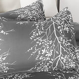 Vaulia Soft Microfiber Duvet Cover King Size, Grey and White Floral Branches Printed Pattern 3-Piece Set (1 Duvet Cover 2 Pillow Shams) Vaulia