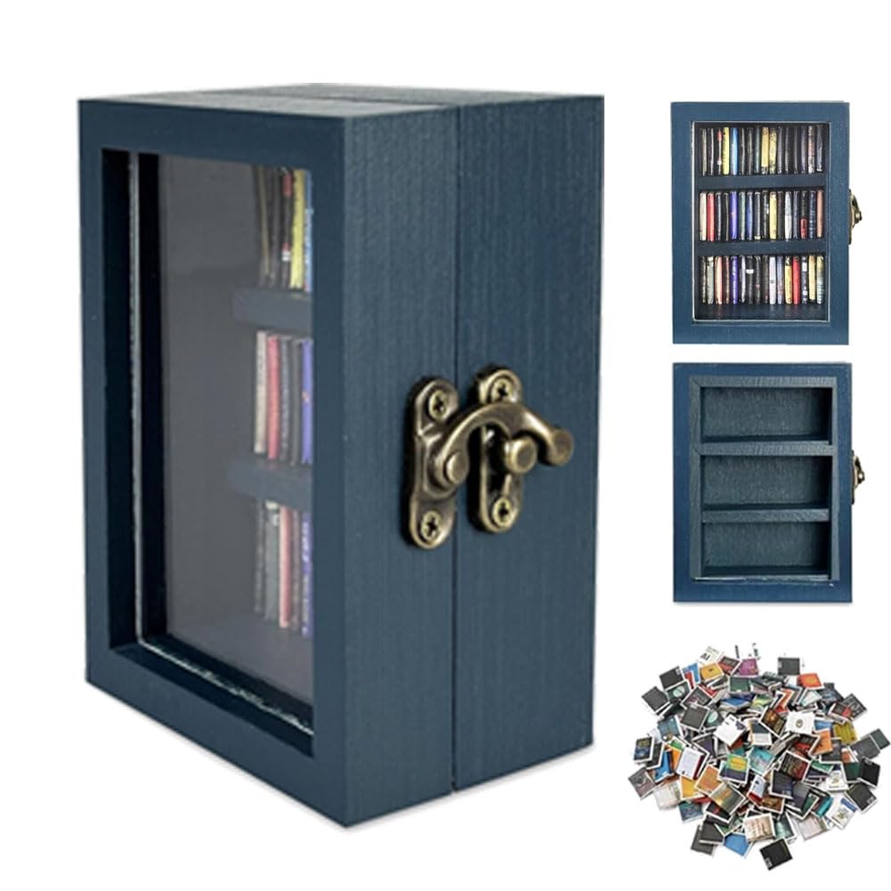 Anxiety Bookshelf Mini Bookshelfs, Anxiety Mini Bookshelf for mini books Ornament, Shake Away Your Anxiety Miniature Book Library with 60pcs Books for Book Lovers Home Room Office Decor (Blue) Rxsdeni