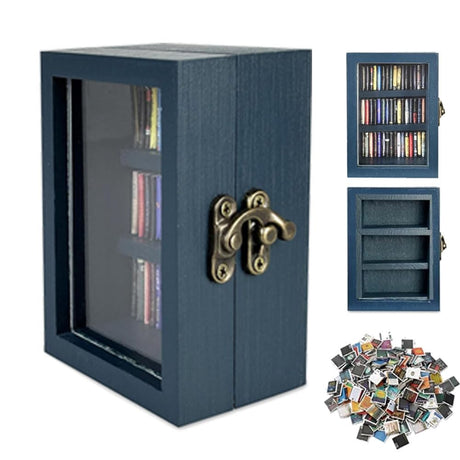 Anxiety Bookshelf Mini Bookshelfs, Anxiety Mini Bookshelf for mini books Ornament, Shake Away Your Anxiety Miniature Book Library with 60pcs Books for Book Lovers Home Room Office Decor (Blue) Rxsdeni