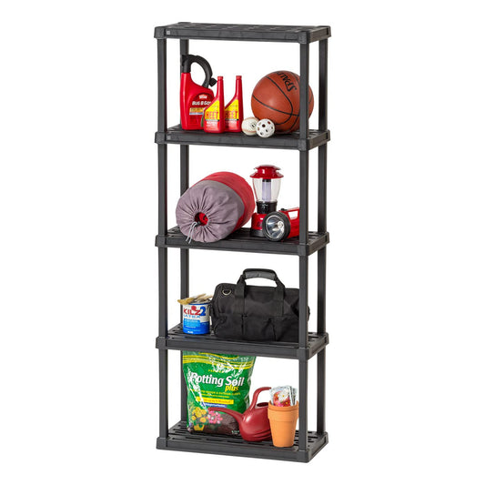 IRIS USA 5-Tier Heavy Duty Plastic Shelving Unit, 64" Tall - 40lbs per Shelf, Modular Garage Rack Storage Organizer for Home, Basement, Laundry & Utility Room, 12"D x 24"W x 64"H - Black