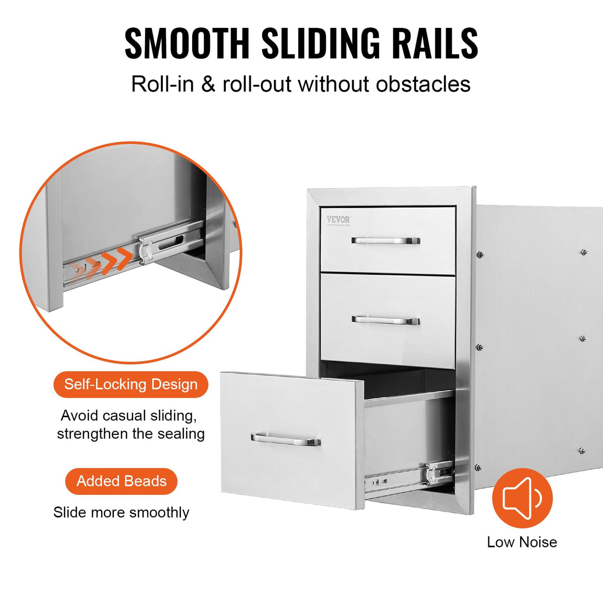 VEVOR 18x23 Inch Outdoor Kitchen Stainless Steel Triple Access BBQ Drawers with Chrome Handle, 18 x 20.5 x 23 Inch VEVOR