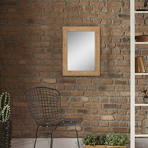 Stonebriar 24" x 18" Rectangle Natural Wood Frame Wall Mirror with Attached Hanging Brackets, Decorative Country Rustic Decor for the Living Room, Bedroom, Bathroom, Hallway, and Entryway Stonebriar