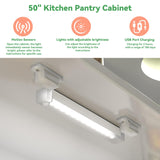 GEPELCN 50" LED Kitchen Pantry Cabinet White Storage Cabinet Food Pantry with Doors and Adjustable Shelves Freestanding Buffet Cupboards Sideboard for Kitchen Living Room and Dinning Room GEPELCN