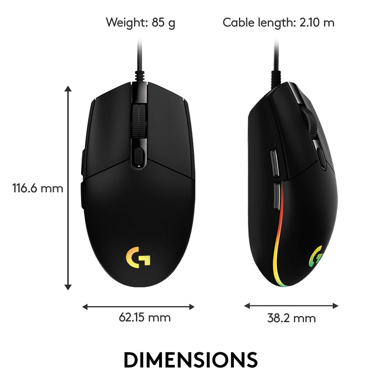 Logitech G203 Wired Gaming Mouse, 8,000 DPI, Rainbow Optical Effect LIGHTSYNC RGB, 6 Programmable Buttons, On-Board Memory, Screen Mapping, PC/Mac Computer and Laptop Compatible - Black Logitech G