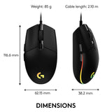 Logitech G203 Wired Gaming Mouse, 8,000 DPI, Rainbow Optical Effect LIGHTSYNC RGB, 6 Programmable Buttons, On-Board Memory, Screen Mapping, PC/Mac Computer and Laptop Compatible - Black Logitech G