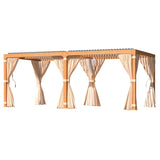 YOLENY 10 x 20 FT Louvered Pergola, Wood Grain Pergola with Adjustable Aluminum Waterproof Roof, Sun Shade Shelter with Netting and Curtains for YOLENY