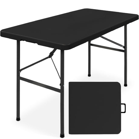Best Choice Products 4ft Plastic Folding Table, Indoor Outdoor Heavy Duty Portable w/Handle, Lock for Picnic, Party, Camping - Black Best Choice Products